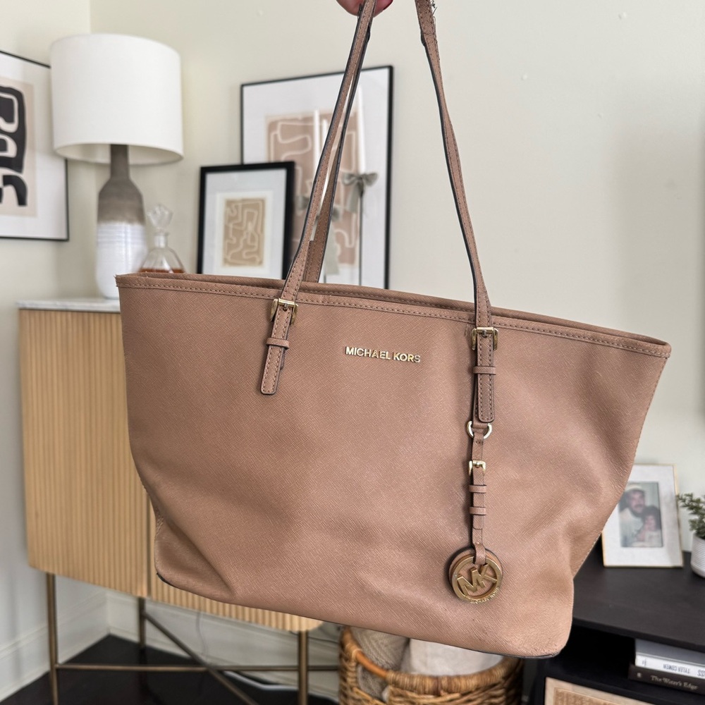 Michael Kors Light Brown Leather Tote with MK Charm